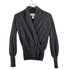Design History 100% Cashmere Wrap V Neck Sweater Dark Gray Quiet Luxury Feminine